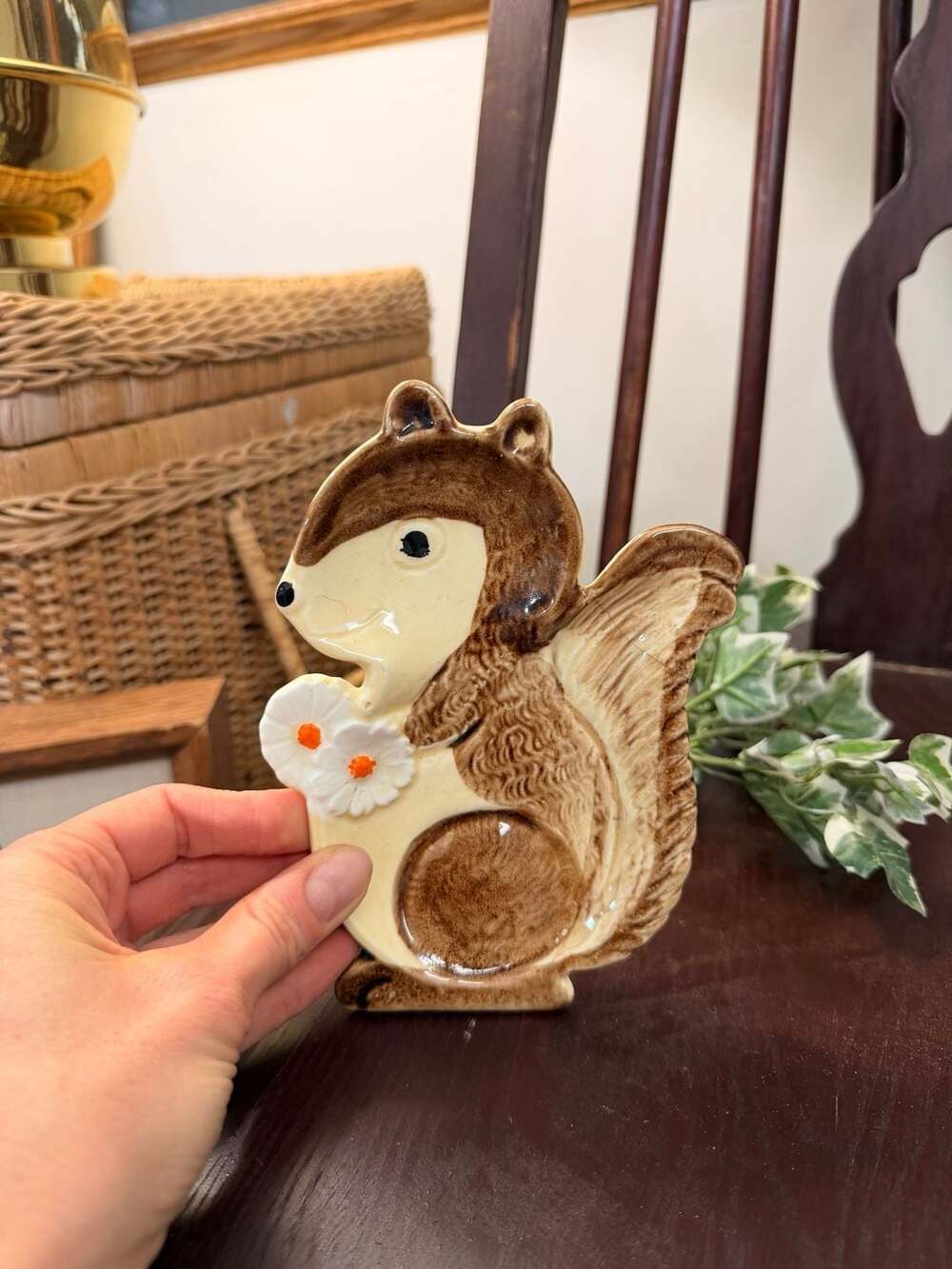 Squirrel Trinket Dish Vintage 1979 Enesco Ceramic Catchall Ring Dish Japan